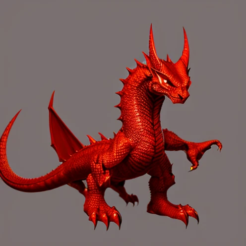 A smart dragon with the whole body drawn. A red dragon with no background drawn.