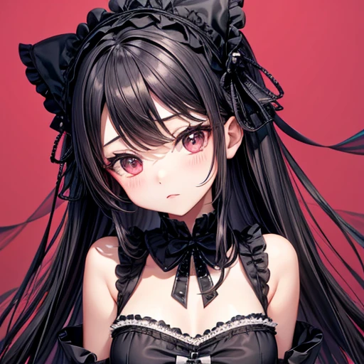 Wearing Gothic ta Black Hair Loliy type Flat Chest