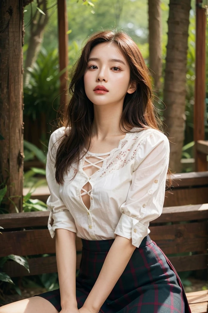 A woman sitting on a bench in a skirt and white shirt, beautiful south korean woman, gorgeous young korean woman, beautiful young korean woman, korean girl, korean women's fashion model, korean woman, beautiful asian girl, beautiful asian woman, beautiful girl model, asian girl, jinyoung shin, beautiful model girl, heonhwa choe, young asian girl, gorgeous chinese model.
Masterpiece, ultra detailed, realistic, photo realistic, high detail RAW color photo, professional photograph, extremely detailed, finely detail, lens flare, Dynamic lighting, 8K, RAW Photo, Best High Quality, Masterpiece: 1.2, Ultra HD: 1, High Detail RAW Color Photo, Pro Photo, Realistic, Photo Realistic: 1.5, Live Photo, Super detailed, Masterpiece, Real Skin, Realistic Skin, Realistic HD Eyes, Highly detailed Eyes, Perfect Eyes, Perfect face, Perfect fingers, extremely detailed face, extremely detailed eyes, extremely detailed skin, perfect anatomy.