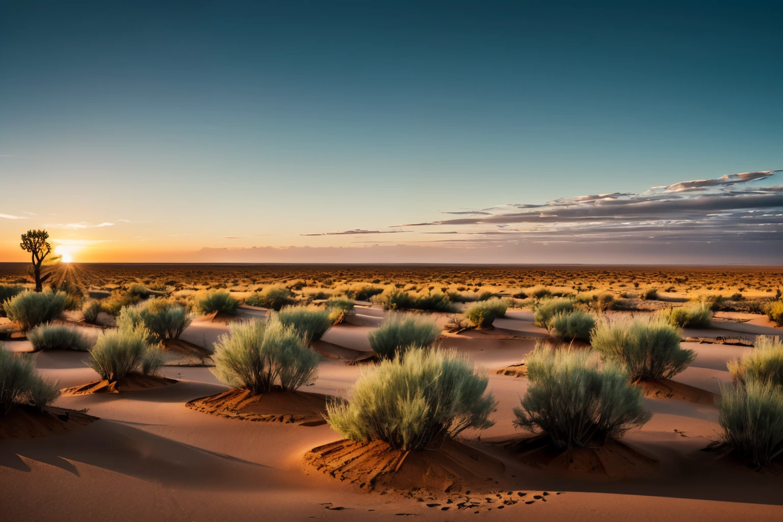 photography，风光photography，Close-up of dead poplar wood，Middle ground poplar forest，Desert horizon，sunrise，High Detail，high quality，high resolution，8k，Hasselblad X1D，Peter。Lindbergh，(masterpiece，Top quality， Best quality，Official Art，Aesthetics:1.2)