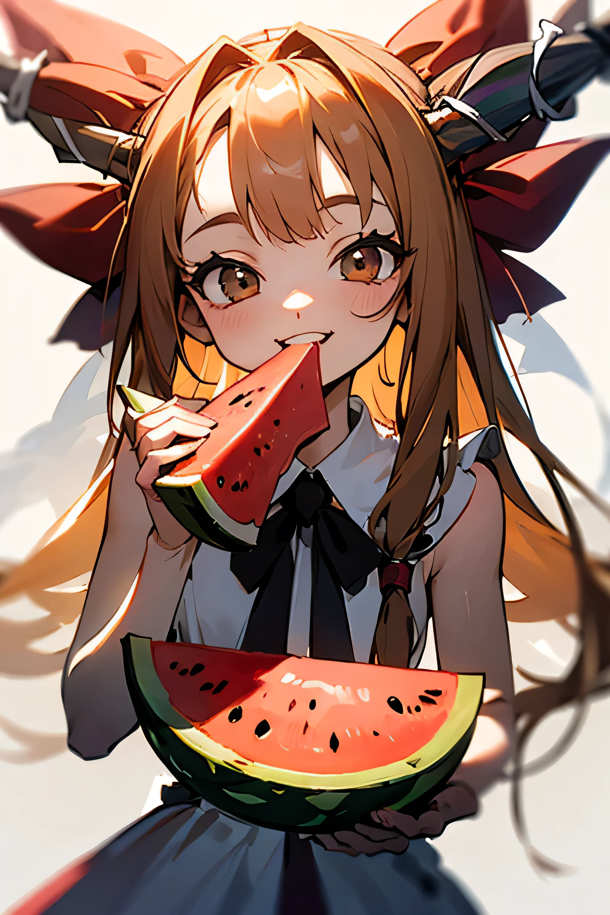 Ibuki Suika. HD. Smile. Eats watermelon. SuperHd. Beautuful art. masterpiece