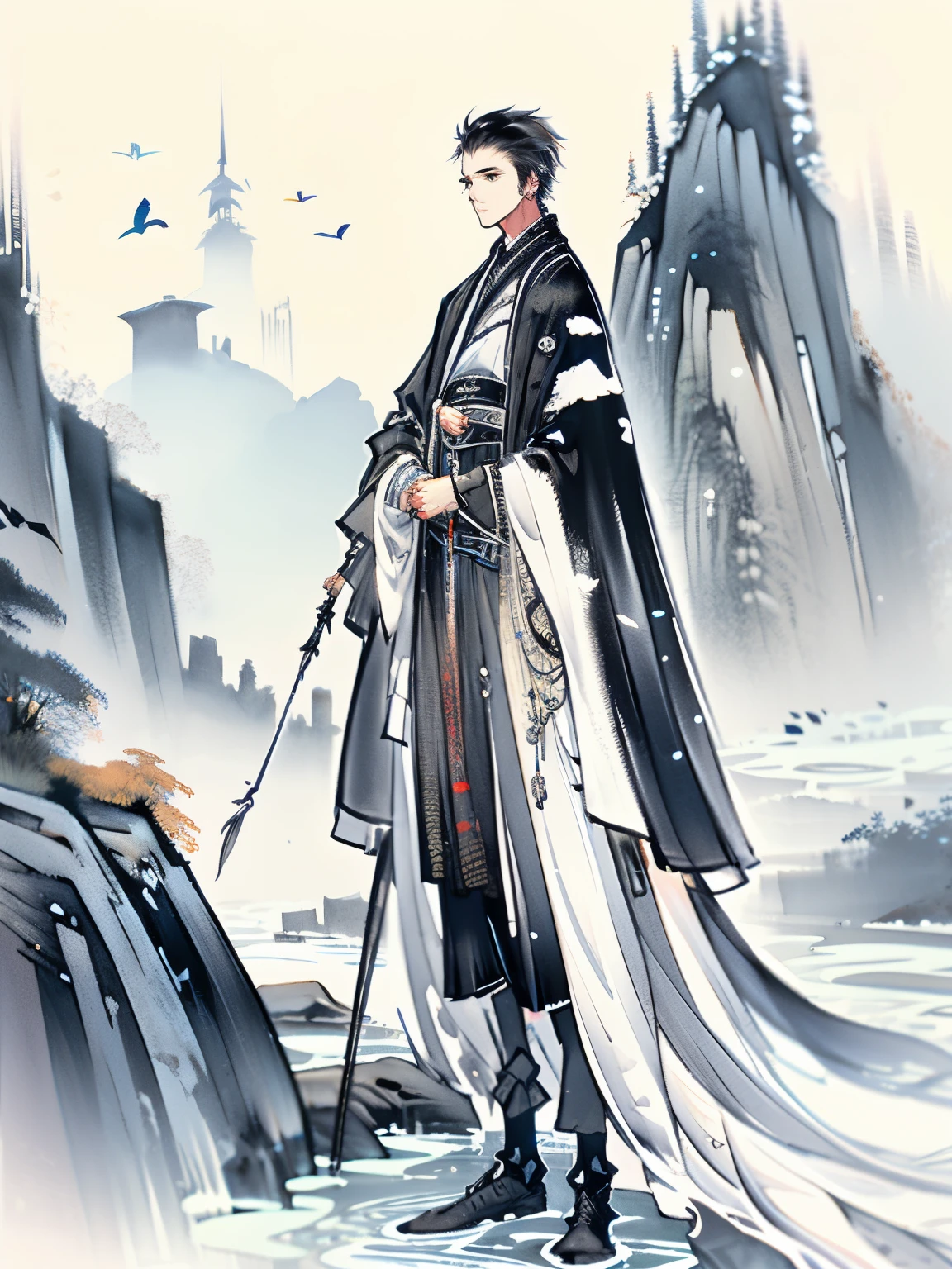 ,A boy stood at the foot of the city wall and looked at the