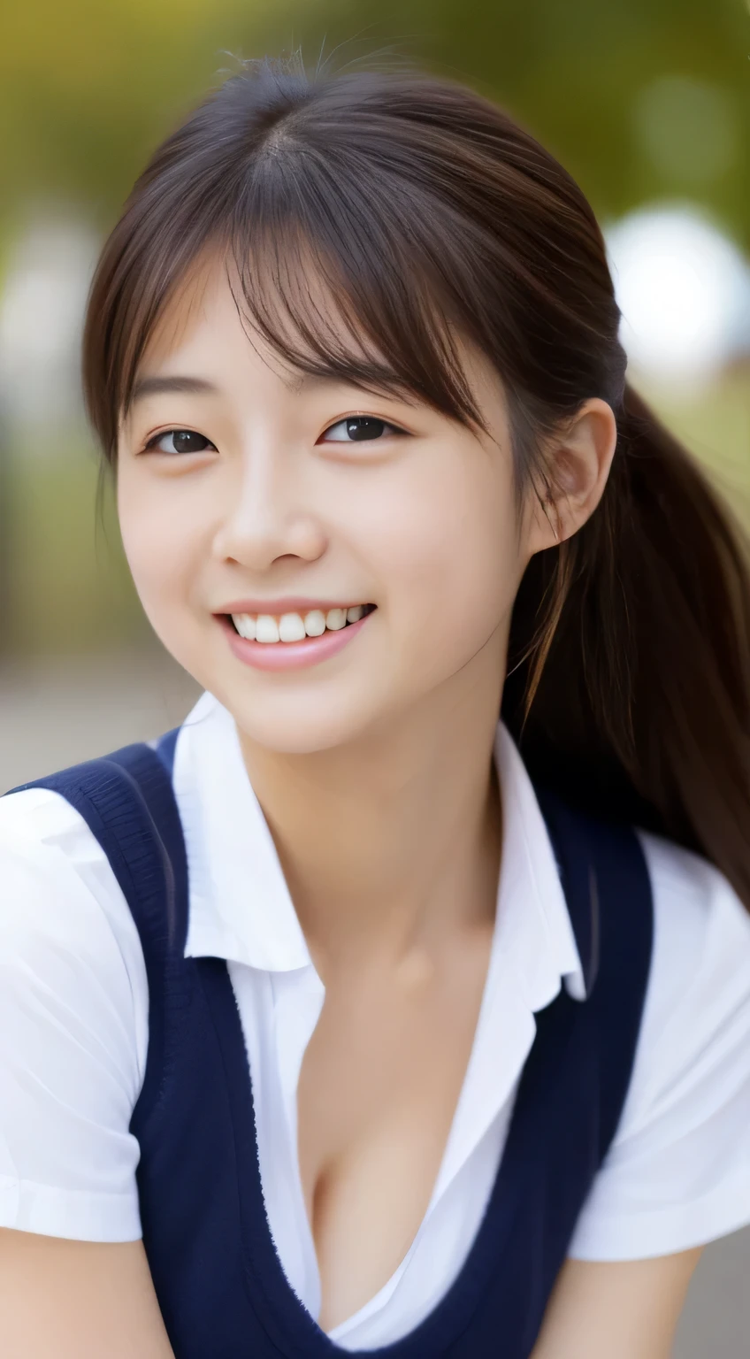 Japanese girl),((Beautiful girl)),cleavage,the expression imagining what feels good:1.2,(perfect body beauty:1.2),((perfect body)),(shy smile),beautiful teeth,