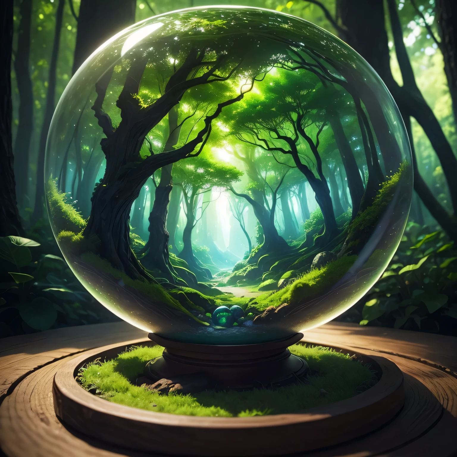 a close up of a glass ball with a tree inside, tree of life inside the ball, nature photo, environmental concept art, environmental art, landscape photo, magical environment, nature environment, environmental artwork, very beautiful photo, green world, graphic of enchanted terrarium, made of tree and fantasy valley, environmental design, fantasy magical vegetation, dark nature background