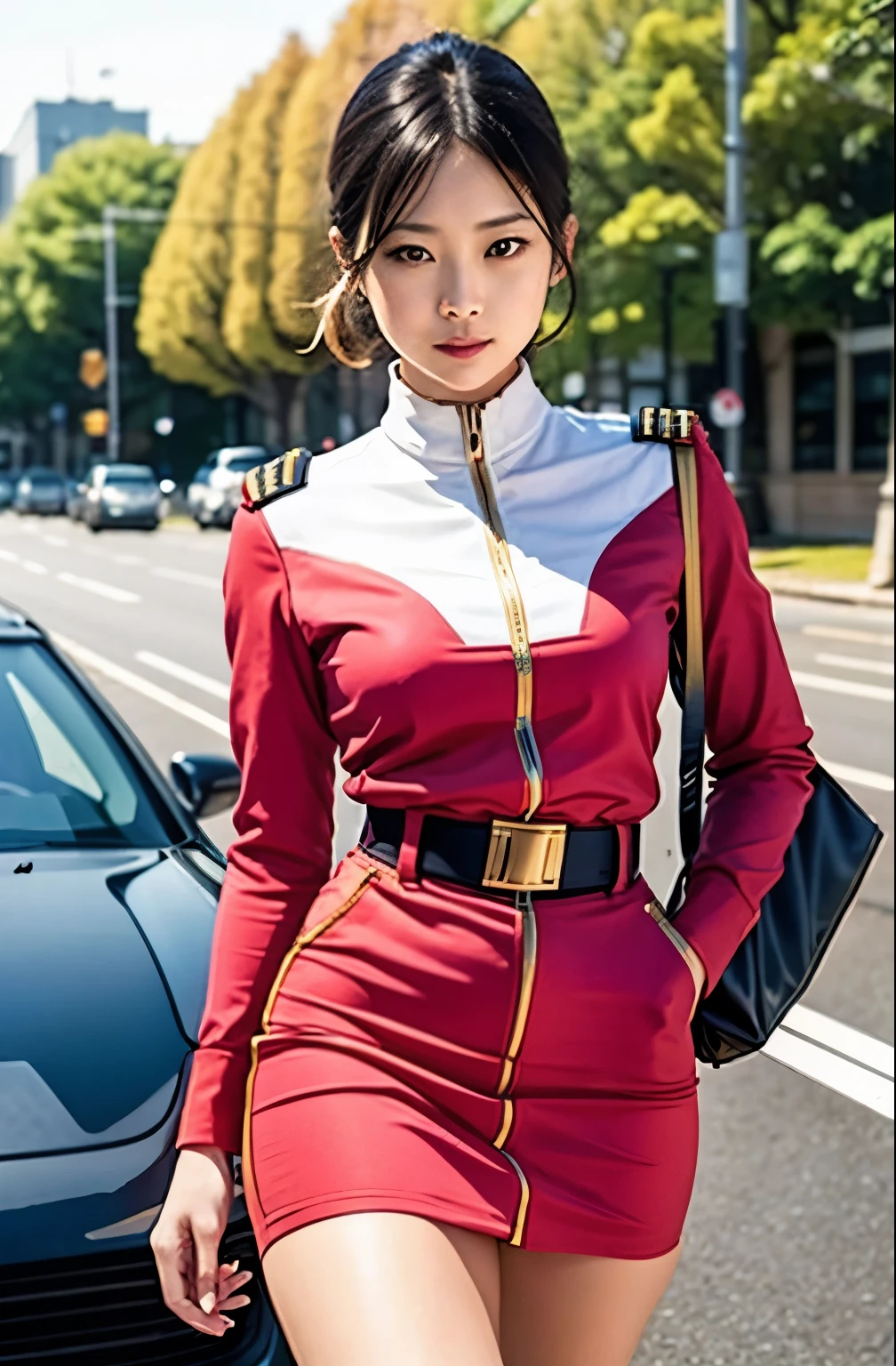 Actual Photos、Highest imYear quality、Realistic、Beautiful woman、白いPantiesとBeautiful thighs、Beautiful Face、real imYear、Federal Army Uniform Miniskirt、Panties、ponytail、Yuriko Yoshitaka、16Year日本人女性、Zuo々Ki Nozomi:1.4、pretty girl、ピンクのPantiesーが見える、1６Year、（白いPantiesー:1.3）、Ultra mini skirt、Beautiful thighs、ピンクのPantiesー、赤いミニスカートがめくれてピンクのPantiesーが見えてる