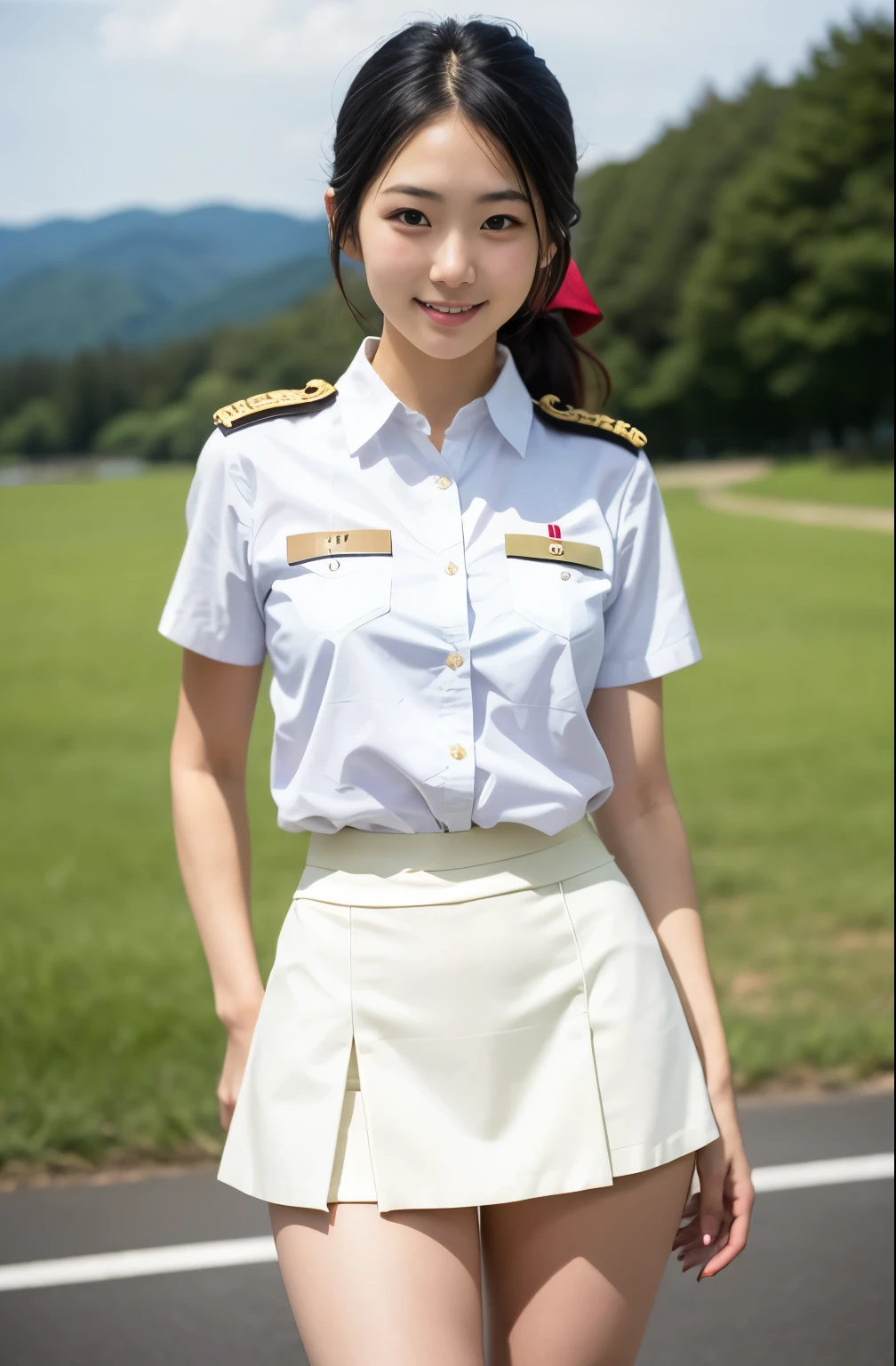 Actual Photos、Highest imYear quality、Realistic、Beautiful woman、Beautiful thighs、Beautiful Face、本当の私は何Yearも、Federal Army Uniform Miniskirt、ponytail、Yuriko Yoshitaka、 Japanese female、Zuo々Ki Nozomi:1.4、pretty girl、White pantiesが見える、1６Year、（White panties:1.3）、Ultra mini skirt、Beautiful thighs、White panties、ピンクのミニスカートがめくれてWhite pantiesが見えてる