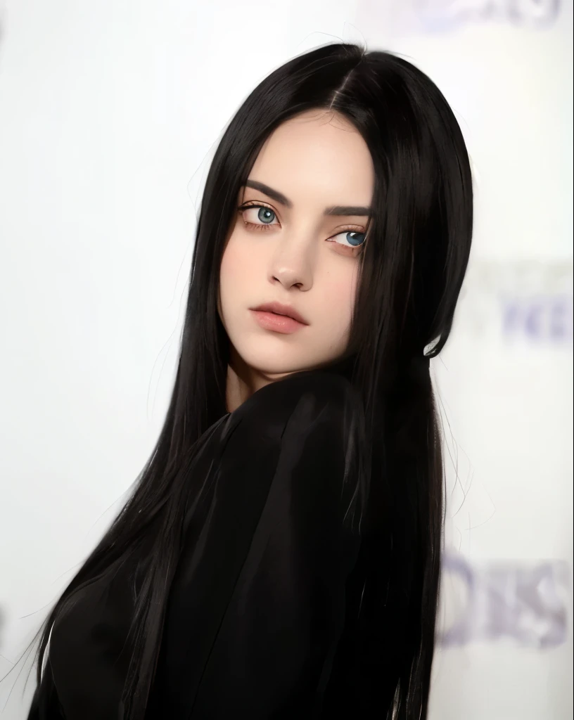 arafed woman with long black hair and blue eyes posing for a picture, she has black hair, female camila mendes, black hair and large eyes, furious dark haired women, large dark eyes, anastasia ovchinnikova, raven black hair, dark black hair, mila kunis, corinne day, pale skin and dark eyes, looks like christina ricci, morgana