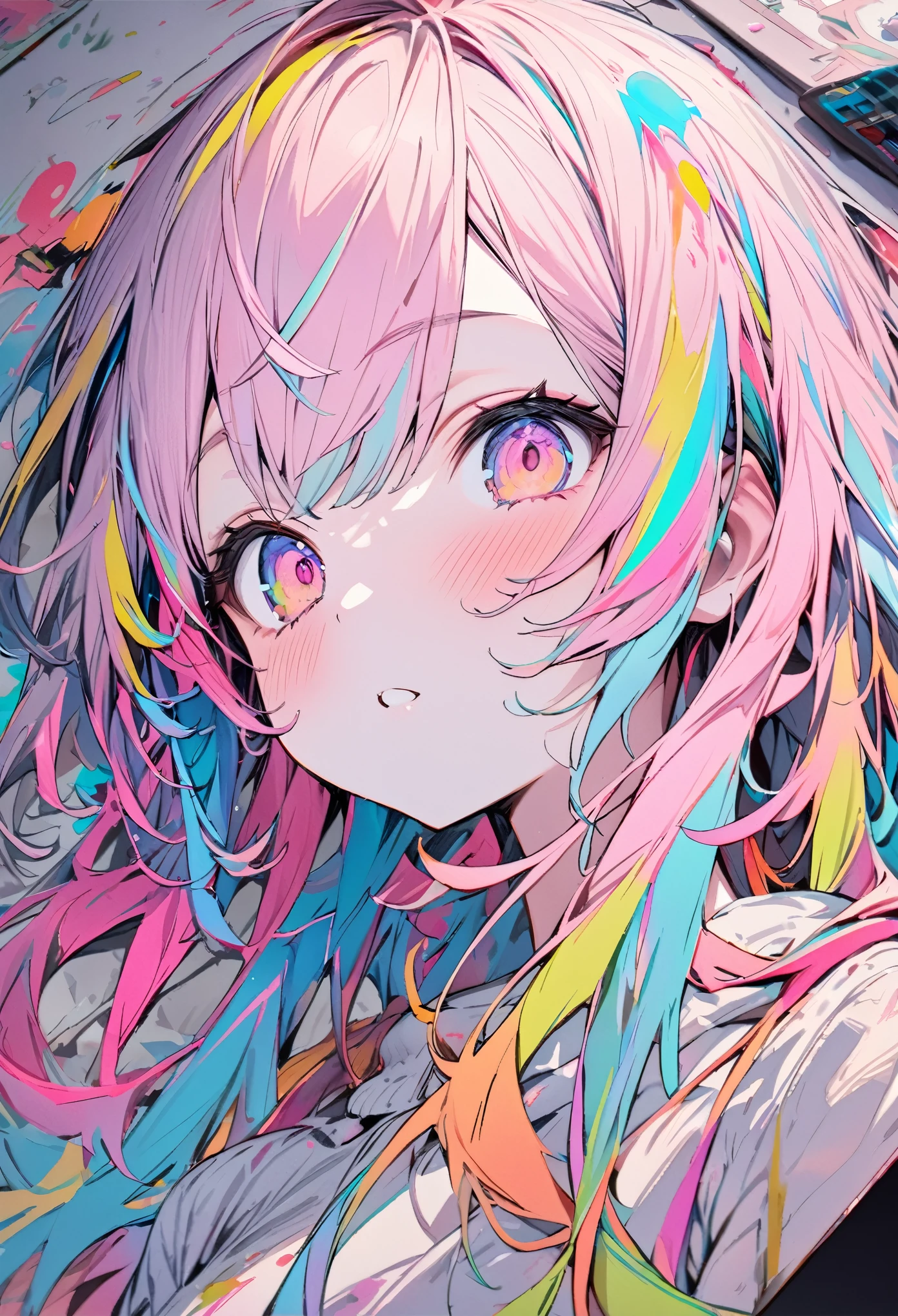 Little,(masterpiece,highest quality,Ultra-detailed drawings),1 girl,Colorful Hair,pastel colour,
