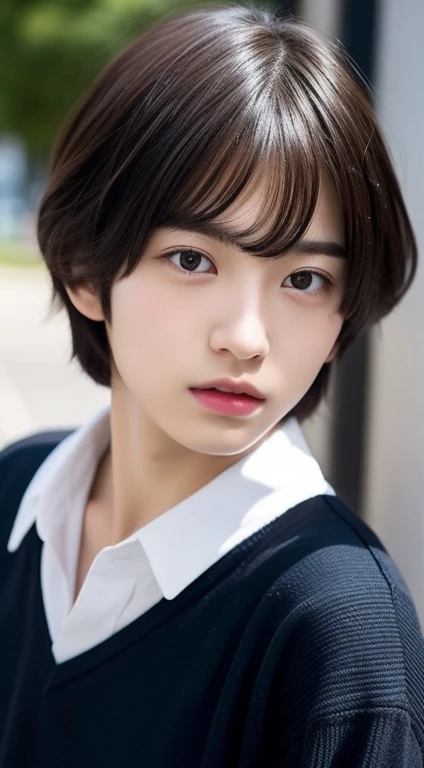 1 boy、student clothes、High school students、Japan Boys、A sexy、short-haired、A dark-haired、perm、Fashionable、No lipstick、full bodyesbian、a cool、An ultra-high picture quality、Take your eyes off a little