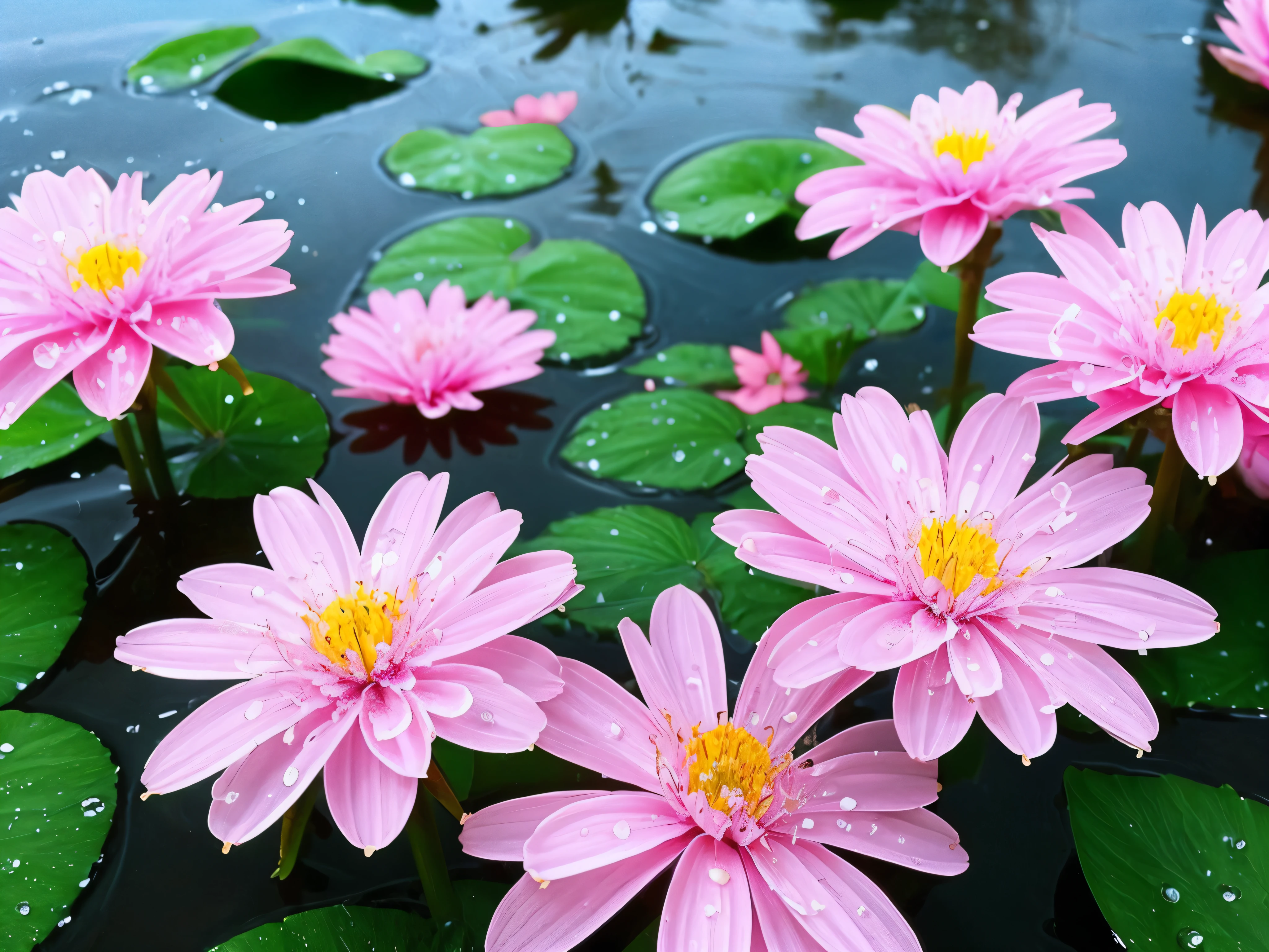 There are many pink flowers in the water, Beautiful wallpaper, beatiful background, Really beautiful nature, flowers rain everywhere, dewdrops, Magical flowers, Dewdrops, Summer morning dew, Beautiful background, Beautiful nature, beautiful flowers and crystals, very beautiful photograph of, Beautiful flowers, wallpaper hd, Beautiful photography, dew, drizzle, beautiful macro photography, Pink flowers