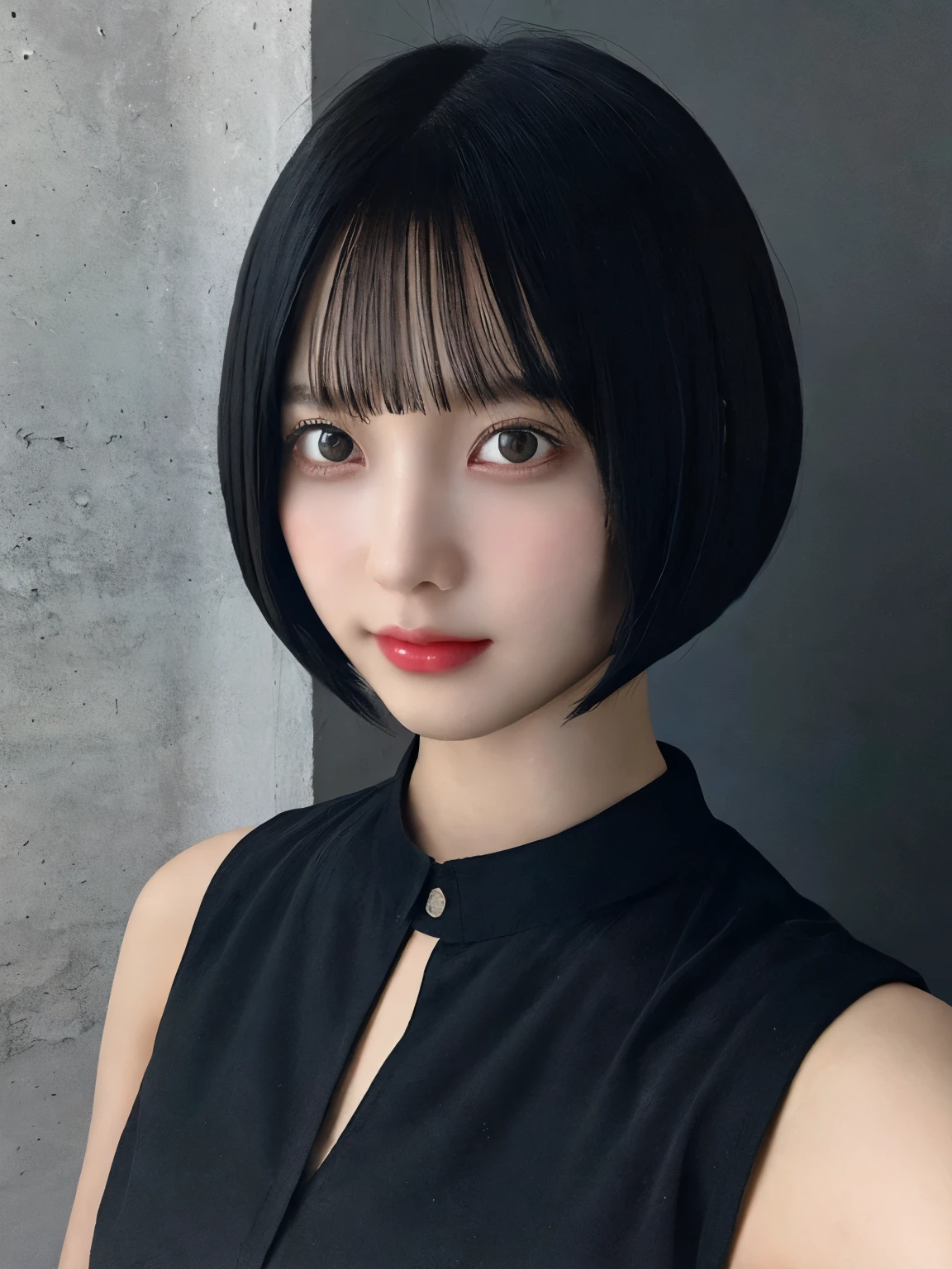 Top quality, 1 beautiful woman, short Hair, black hair, bob cut, Indirect Lighting