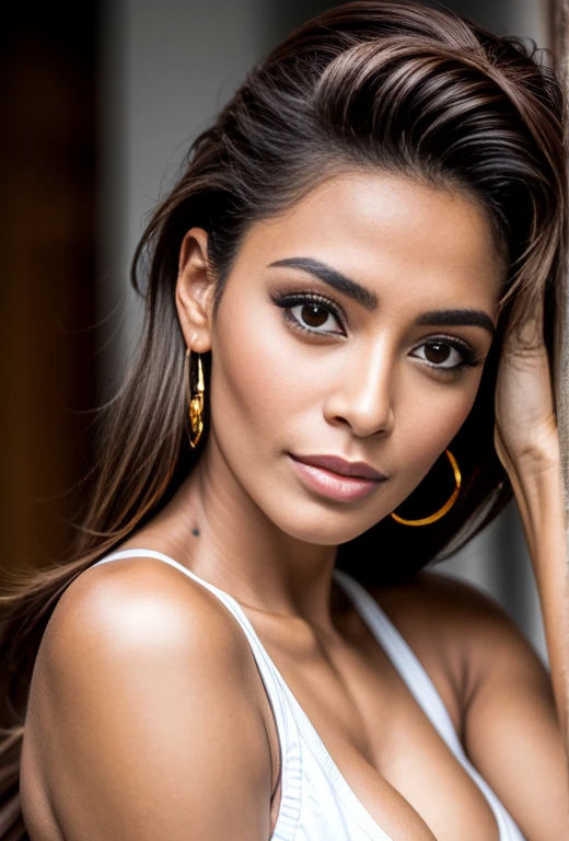 colombienne, Model, Ajuster le visage, (Best quality, ultra haute résolution, Photo brute, chef-d&#39;artwork, Extremely detailed photography), (photorealistic:1.4), 1 fille solo, regarde de face, lancer, fermer,  (menton pointu:1.5), (cheveux lâché), cheveux brun, yeux verts, d&#39;en haut, jeune femme, (costume d&#39;affaires bleu marine:1.5), (salle de bureau Fond, interior),