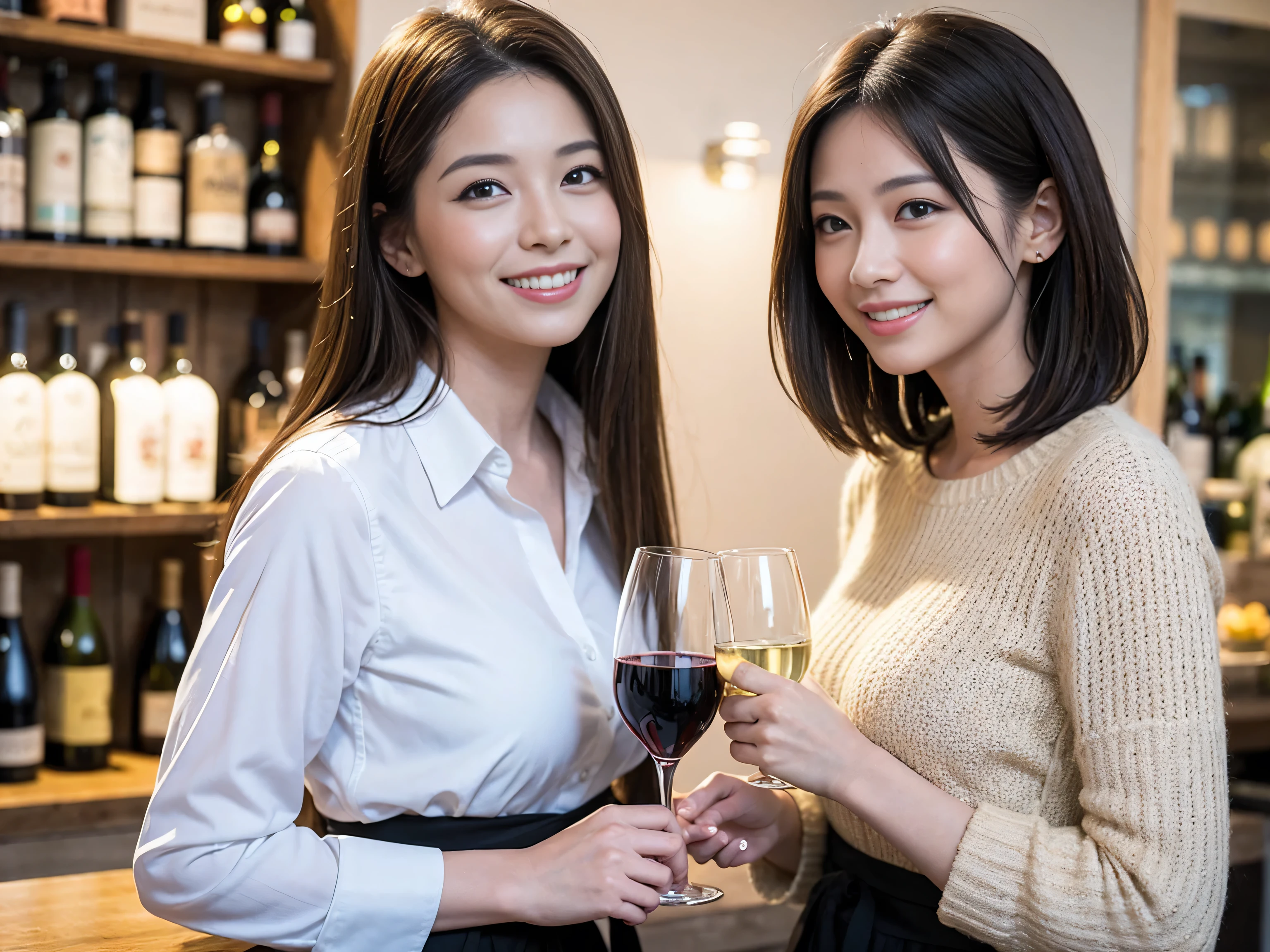 ((highest quality、8k、masterpiece:1.3))、1 male、1 woman who resembles Satomi Ishihara、Couple、Spouse、Couple、The body is slim、((Bob Hale、Straight hair:1.2)), (Realistic, Intricate details:1.2), Wine glass on the table、Shine light on your face、 Amazing view of the sunset sky and clouds、Amazing mountain views、A bright smile、The wonderfulness of smile、Bright image、The beauty of wine, Beautiful Face, blue eyes, The light shines on your face, Blushing, short hair,Bright Face、 (Age 37), 39 years old, red wine 、Appetizers、Italian food、Wine bottle、Champagne、sparkling wine、Two beauties、Brown Hair、Shortcuts、Long sleeve shirt、dress、Pretty Woman 1, (Slim face), (The body is slim), (Brown Hair), (Shortcuts), cheeks turn a little red,Attractive beauty、restaurant, In a prominent place (From the waist up) Nova Frog Style, actress, model, Upper Body, White wine, slim, wine glass, A wine glass placed in the center, smile, (smile: 1.15), Beautiful fine grain, Depth f/2,saturation, High Contrast, Strong light and shadow,Moist Body:1.5、3D texture、Delicate eyes、Brown Hair、The hair is very shiny、