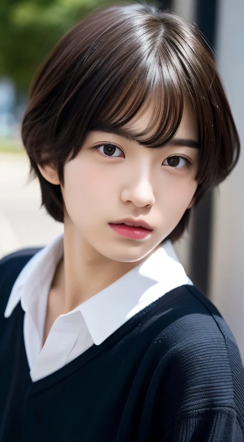 1 boy、student clothes、High school students、Japan Boys、A sexy、short-haired、A dark-haired、perm、Fashionable、No lipstick、full bodyesbian、a cool、An ultra-high picture quality、Take your eyes off a little