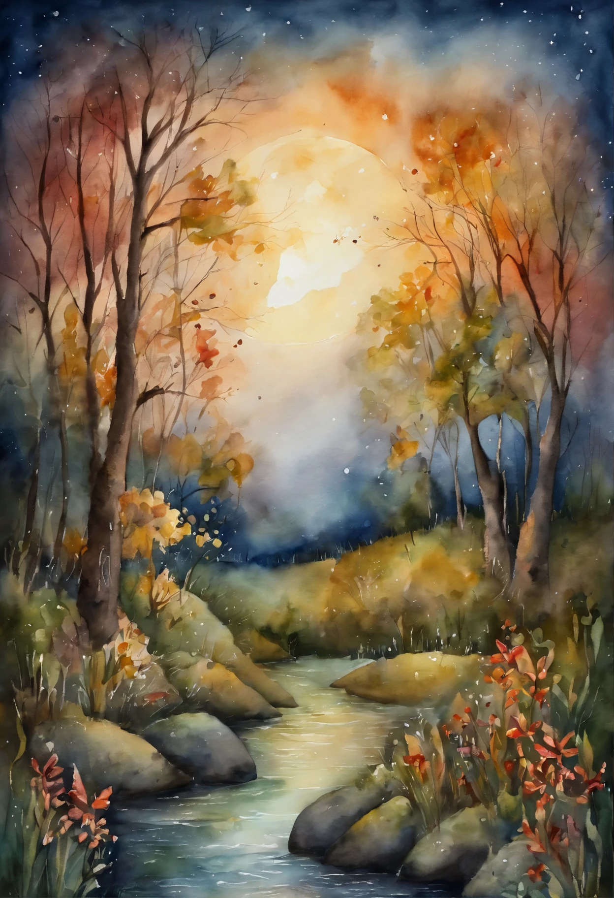 Reminiscencia iluminada por la luna,recuerdo, parej tomada de la mano en un bosque de hadas, dream,anhelo,nostalgia
