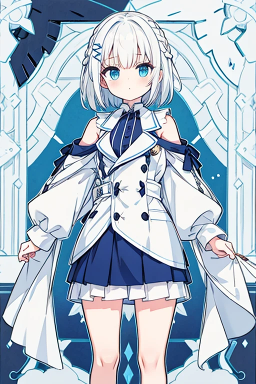 white hair, short hair, side braid, bangs, hair over shoulder, hair spread out, determined, 8k, super detail, best quality, fullbody