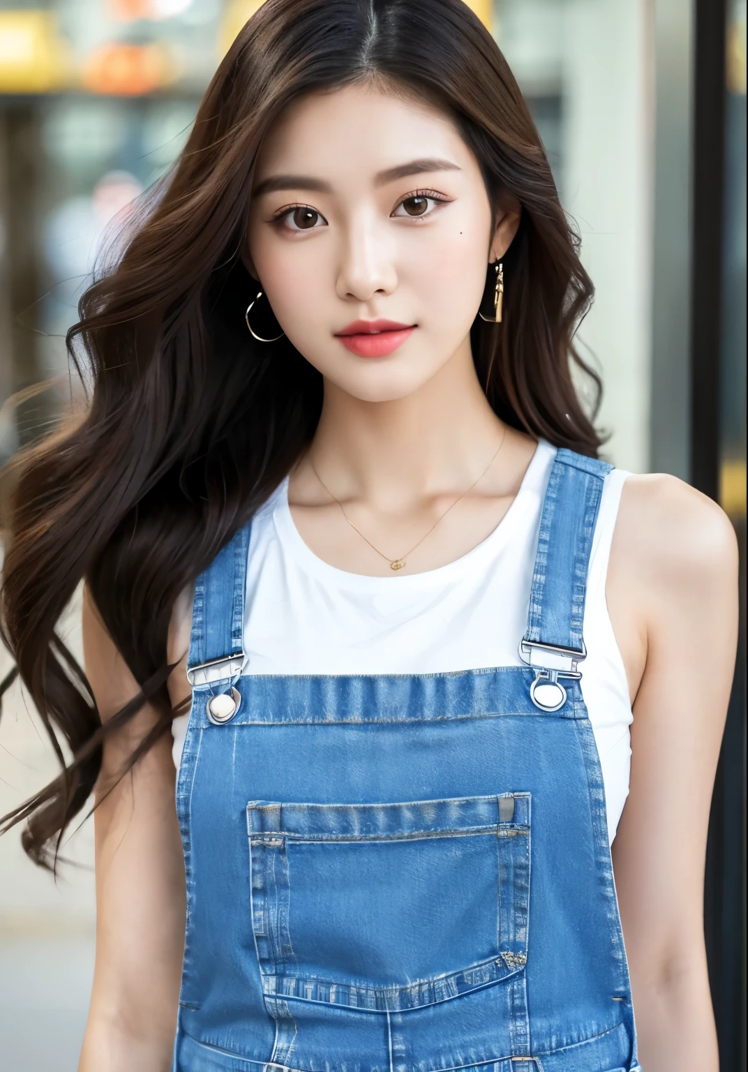 a close up of a woman in a short denim overalls posing for a picture, beautiful south korean woman, gorgeous young korean woman, photo of slim girl model, trending at cgstation, beautiful young korean woman, cute girl wearing tank suit, korean girl, wearing overalls, 2 4 year old female model, korean women's fashion model, ruan jia beautiful!