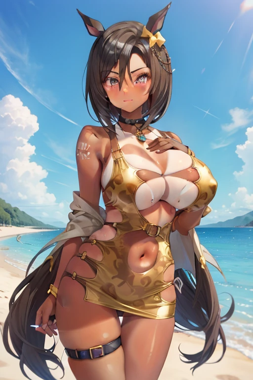 air groove \(umamusume\), bodycon, big tits, (tanned skin:1.6)