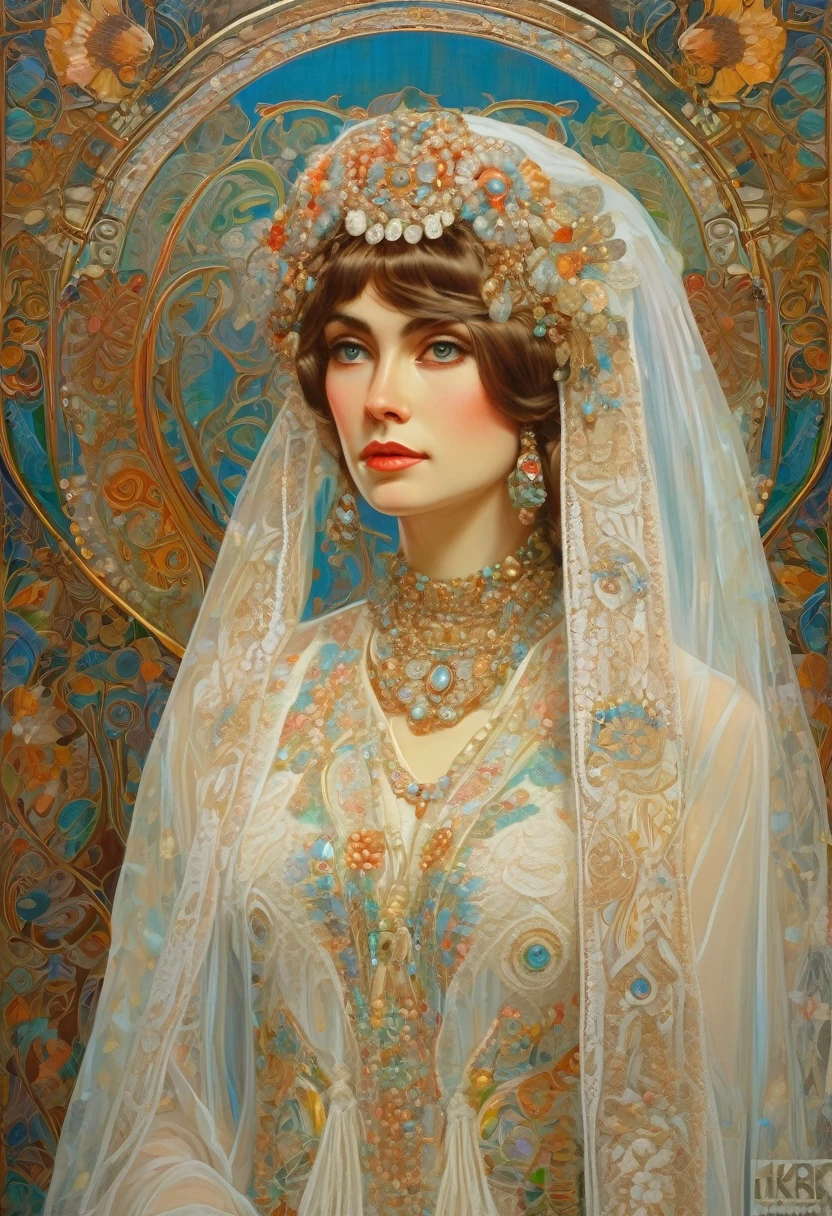 ((white tulle lace)), intricate lace, calico, ((lace on the veil)), aesthetics, ((Ivan-Bilibin style!)), ((perfect full detail)), magic naive art, primitivism, protogen,
, ((best quality, Masterpiece)), ((Highest detail Konstantin Makovsky, Alphons Mucha)), RAW:1,1, 8k