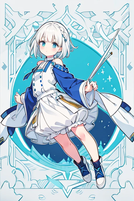 white hair, short hair, side braid, bangs, hair over shoulder, hair spread out, determined, from side, from above, 8k, super detail, best quality, fullbody