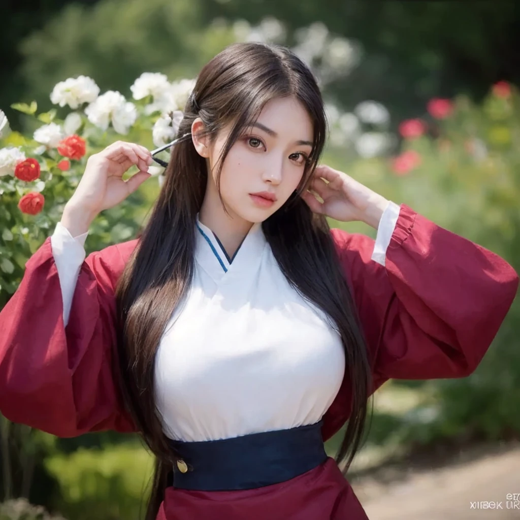 Beautiful Asian woman, 25 years old, 36 inch bust, long, flowing hair in a ponytail.,(วอลล์เปเปอร์ CG unity 8k ที่very detailed),(Masterpiece), (best quality), (very detailed), (best illustrations),(best shadow), cowboy shoot, (sharp eyeliner, eyelid, Detailed eyes:1.1), (city background:1.2), ,Take a break , Version 3 (Girls' frontline), , 3D,8k, Shot with a high quality Fuji 45 camera.,000,000 pixels, wide open aperture, warm light, Realistic, bright, beautiful light colors,