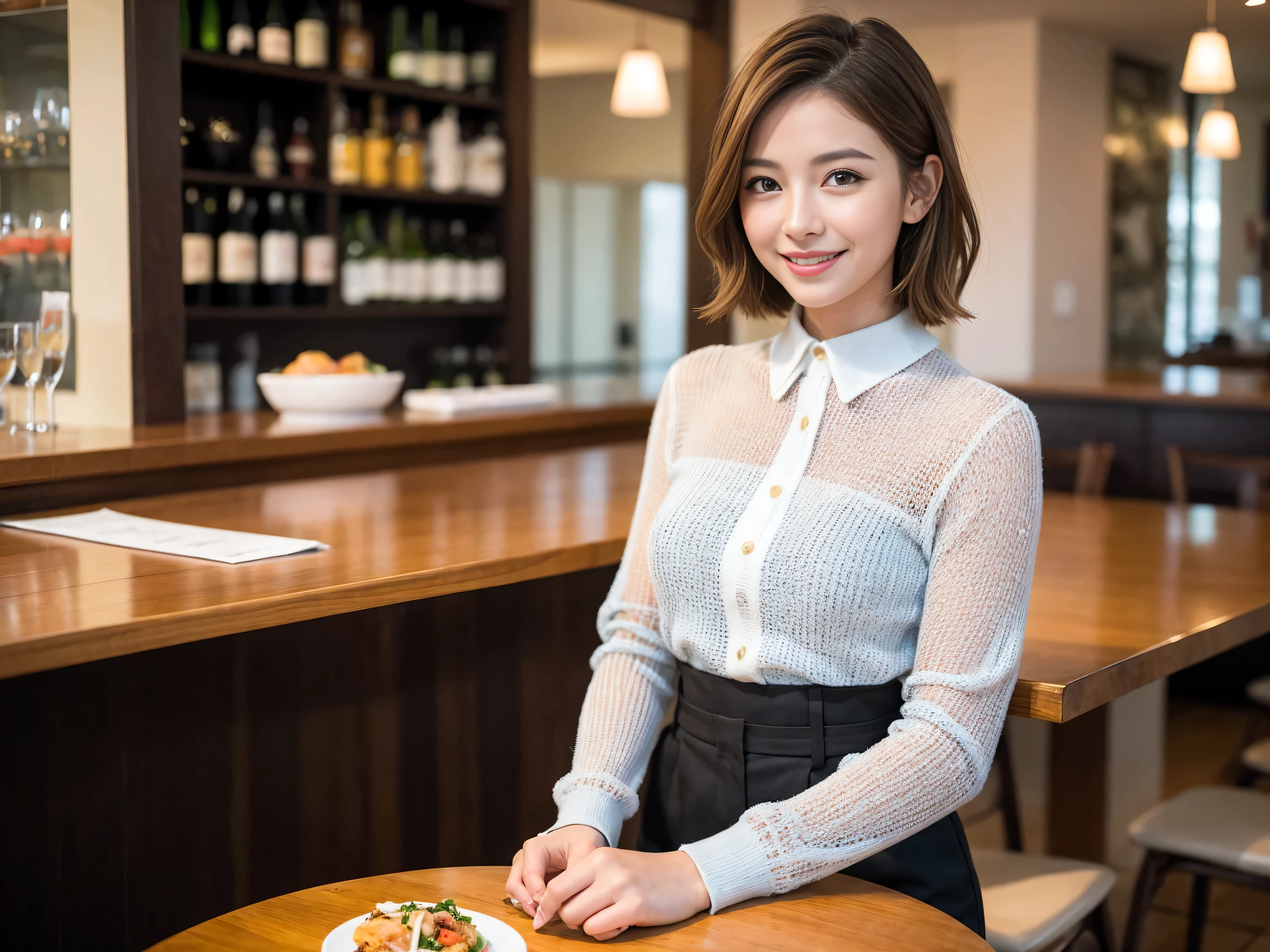 ((highest quality、8k、masterpiece:1.3))、1 male、1 woman who resembles Satomi Ishihara、Couple、Spouse、Couple、The body is slim、((Bob Hale、Straight hair:1.2)), (Realistic, Intricate details:1.2), Wine glass on the table、Put the light on your face、 Amazing view of the sunset sky and clouds、Amazing mountain views、A bright smile、The wonderfulness of smile、Bright image、The beauty of wine, Beautiful Face, blue eyes, The light shines on your face, Blushing, short hair,Bright Face、 (Age 37), 39 years old, red wine 、Appetizers、Italian food、Wine bottle、Champagne、sparkling wine、Two beauties、Brown Hair、Shortcuts、Long sleeve shirt、dress、Pretty Woman 1, (Slim face), (The body is slim), (Brown Hair), (Shortcuts), cheeks turn a little red,Attractive beauty、restaurant, In a prominent place (From the waist up) Nova Frog Style, actress, model, Upper Body, White wine, slim, wine glass, A wine glass placed in the center, smile, (smile: 1.15), Beautiful fine grain, Depth f/2,saturation, High Contrast, Strong light and shadow,Moist Body:1.5、3D texture、Delicate eyes、Brown Hair、The hair is very shiny、