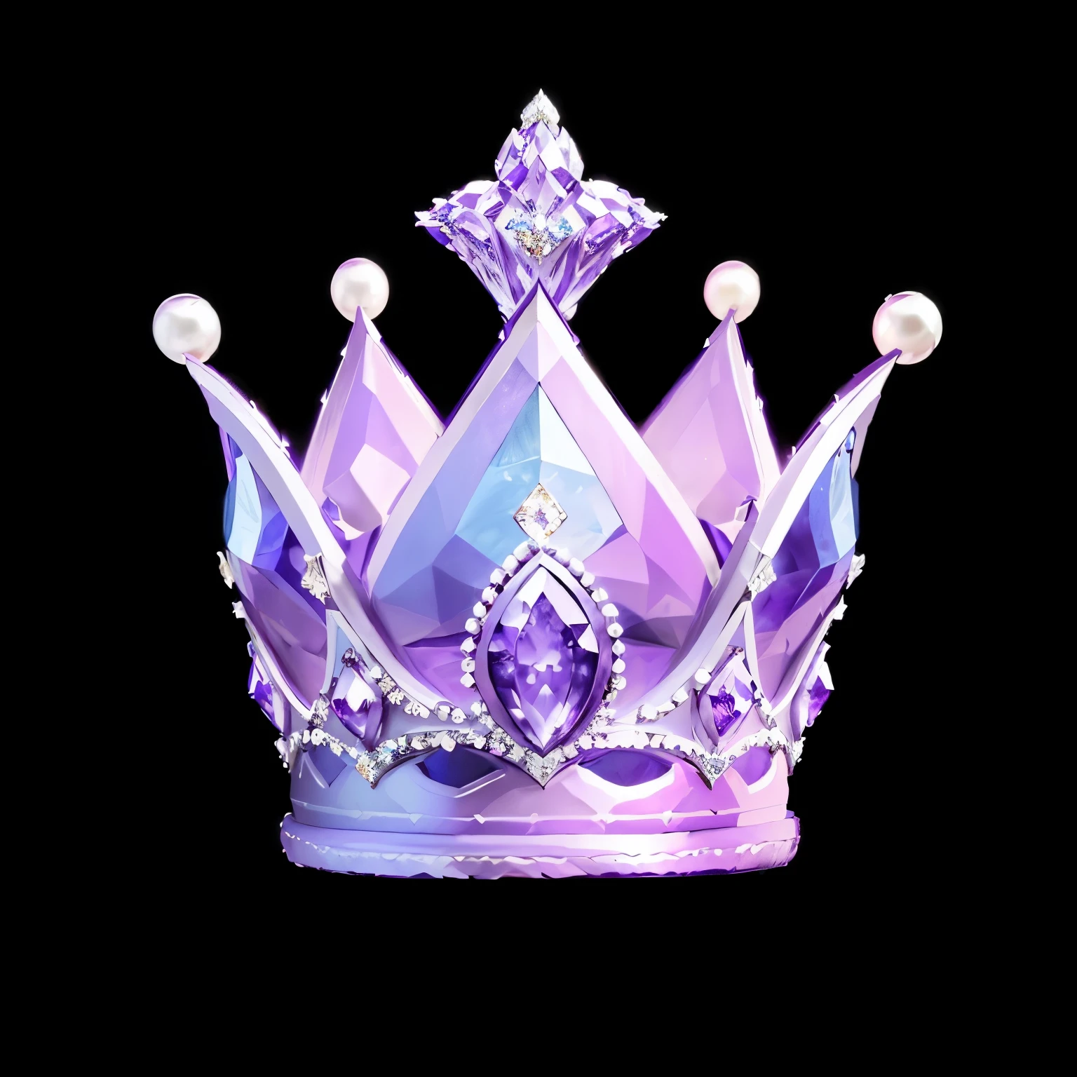 Purple gorgeous crown，Very gorgeous，luxurious，Inlaid with white pearls and purple-blue gemstones，Large purple diamond，Exquisite and gorgeous，Realism，Best Works，Artistic masterpiece