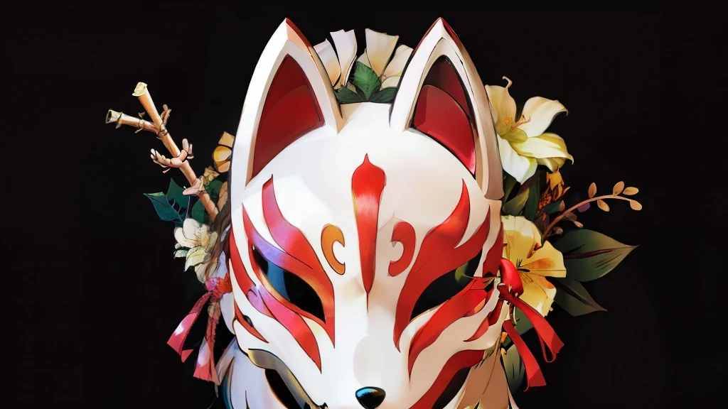 Fox Mask、Silver Hair、An old man,Long white beard、 Official Art, unity 8k wallpaper, Super detailed, beautifully、aesthetic, masterpiece, highest quality, Realistic, (Abstract background) (zenTangle, Mandala, Tangle, enTangle background:0.7) kitsune, Fox Mask Template, Haori, Foxfire spells, Fox Familiar, conversion, Depth of written boundary, A fantastic atmosphere, The most beautiful form of chaos, elegant, Brutalist design, flowers of death, Flower Ecstasy