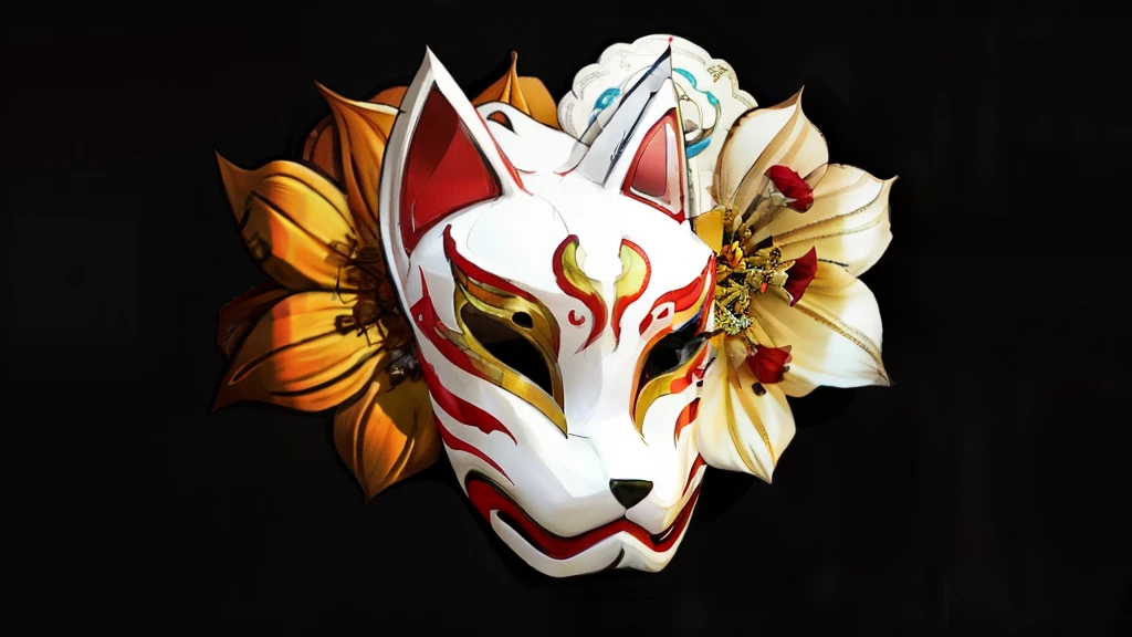 Fox Mask、Silver Hair、An old man,Long white beard、 Official Art, unity 8k wallpaper, Super detailed, beautifully、aesthetic, masterpiece, highest quality, Realistic, (Abstract background) (zenTangle, Mandala, Tangle, enTangle background:0.7) kitsune, Fox Mask Template, Haori, Foxfire spells, Fox Familiar, conversion, Depth of written boundary, A fantastic atmosphere, The most beautiful form of chaos, elegant, Brutalist design, flowers of death, Flower Ecstasy