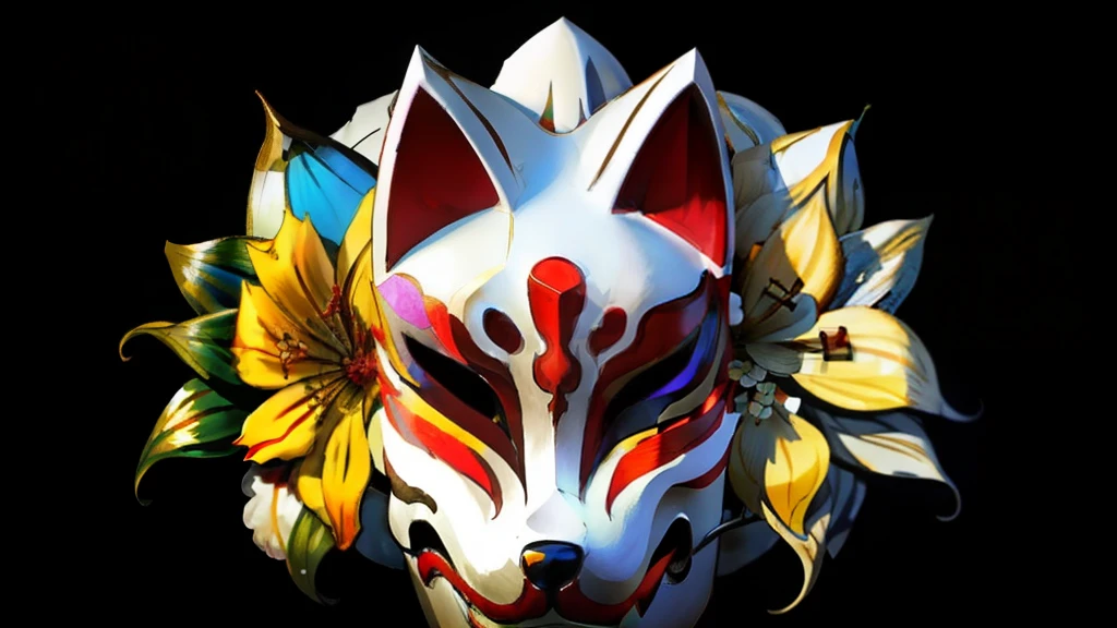 Fox Mask、Silver Hair、An old man,Long white beard、 Official Art, unity 8k wallpaper, Super detailed, beautifully、aesthetic, masterpiece, highest quality, Realistic, (Abstract background) (zenTangle, Mandala, Tangle, enTangle background:0.7) kitsune, Fox Mask Template, Haori, Foxfire spells, Fox Familiar, conversion, Depth of written boundary, A fantastic atmosphere, The most beautiful form of chaos, elegant, Brutalist design, flowers of death, Flower Ecstasy