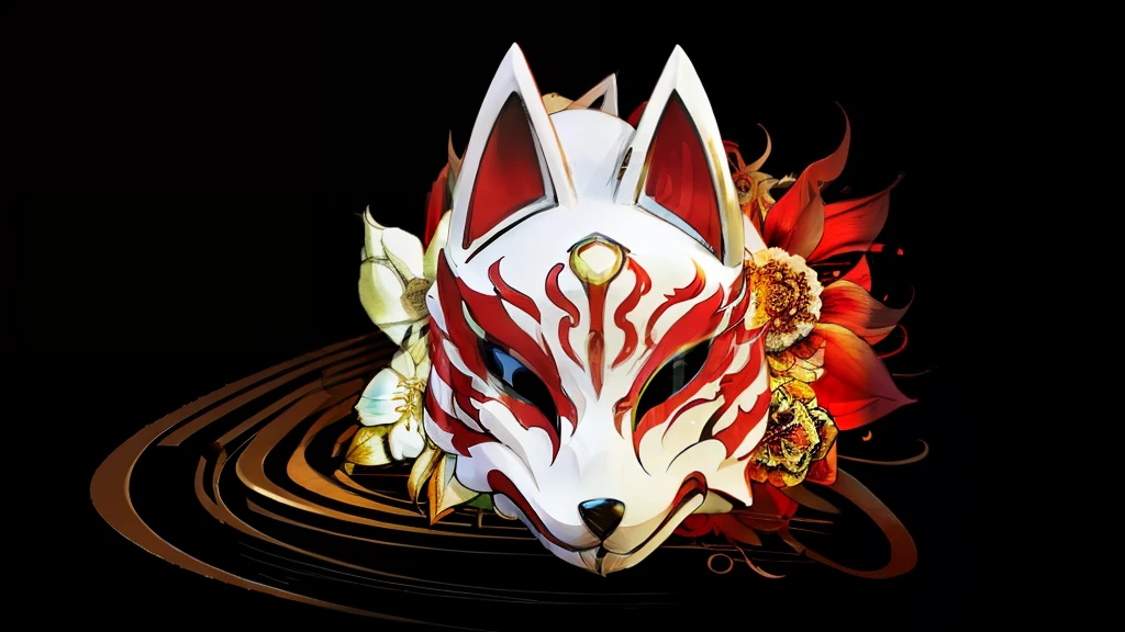 Fox Mask、Silver Hair、An old man,Long white beard、 Official Art, unity 8k wallpaper, Super detailed, beautifully、aesthetic, masterpiece, highest quality, Realistic, (Abstract background) (zenTangle, Mandala, Tangle, enTangle background:0.7) kitsune, Fox Mask Template, Haori, Foxfire spells, Fox Familiar, conversion, Depth of written boundary, A fantastic atmosphere, The most beautiful form of chaos, elegant, Brutalist design, flowers of death, Flower Ecstasy