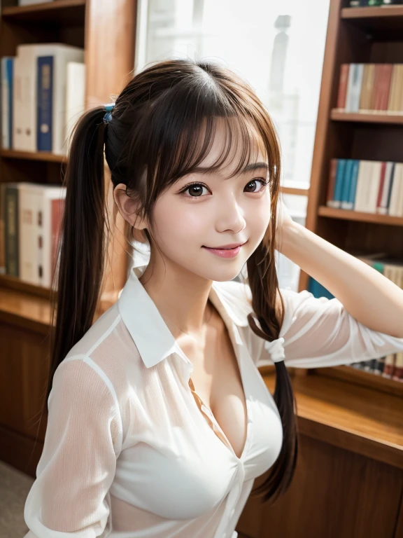 masterpiece, highest quality, High resolution, Highly detailed photos, Professional Lighting,
Woman posing for a photo, Real young gravure idol, she is about 20 years old, White blouse, Stream on Twitch, beautiful大人の図書館の妖精, Go-go dancer, Liked, Large collar, beautiful, at the library, Ein Hague, とてもcute, cute, masterpiece, highest quality, RAW Photos, Realistically, face, Incredibly ridiculous resolution, beautiful女の子, Depth of written boundary, A High resolution, Super detailed, Fine details, Very detailed, 非常に詳細な目とface, Sharp pupils, Realistic students, Get into sharp focus, Cinema Lighting、(open clothes、cleavage、see-through、sheer)、(short twintails、fingersmile)