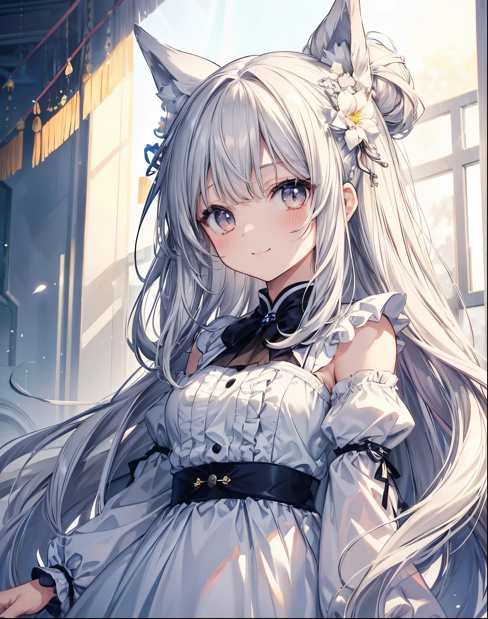 No background、Background white、High resolution、FHD、high resolution、High chroma、Line art、anime、Retro、antique、girl、Gray Hair、Long Hair、Straight Hair、Light color、White Eyes、White eyes、one piece、Frills、Sparkle in the eyes、highlight、smile、cute、whole body、No cuts in sight、Life-size、No background、Background white