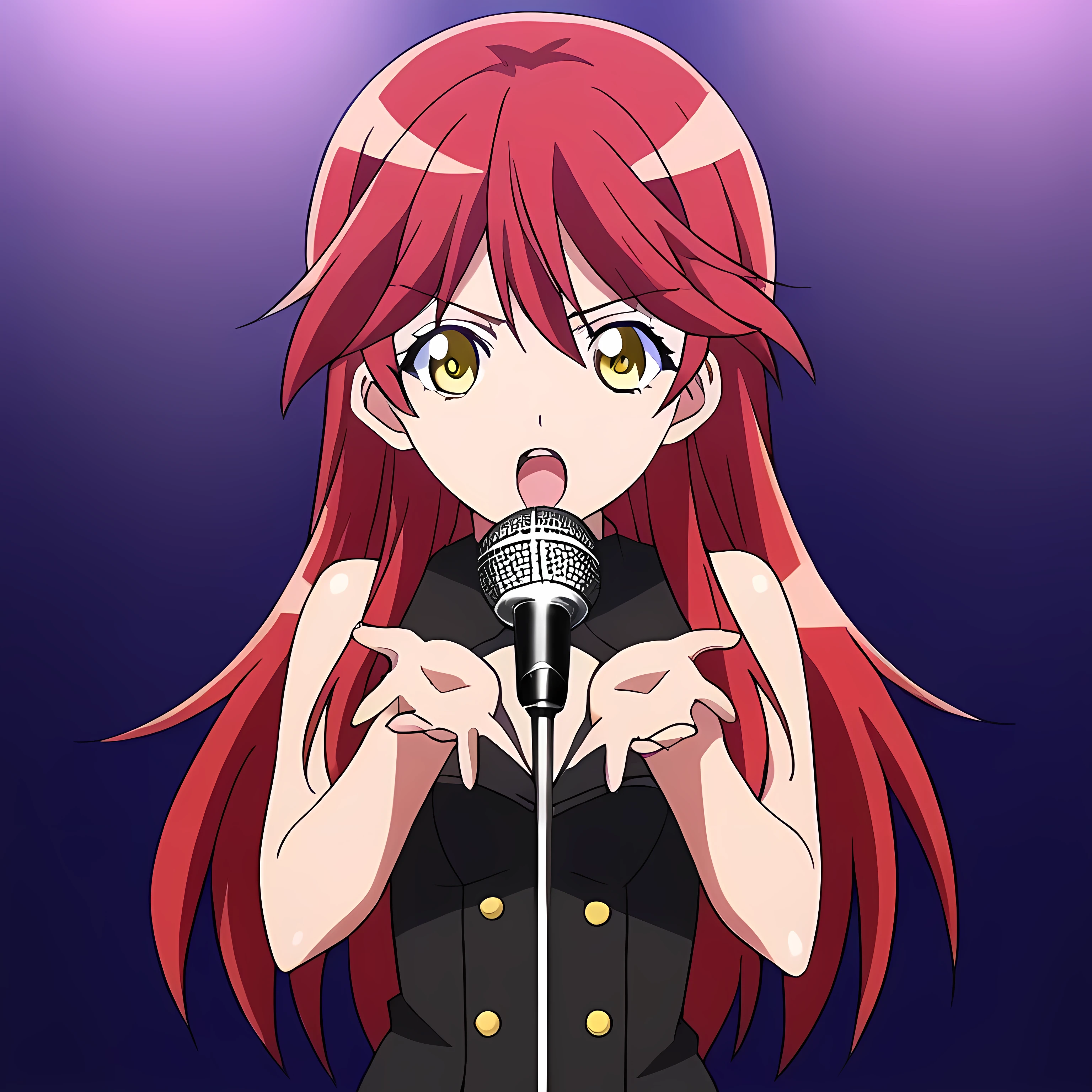  source_anime, long hair, yellow eyes,Red hair, singer cosplay
solo icon