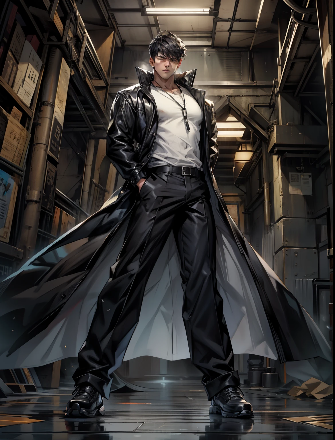 boys 26 Years old, Serious face, black pants