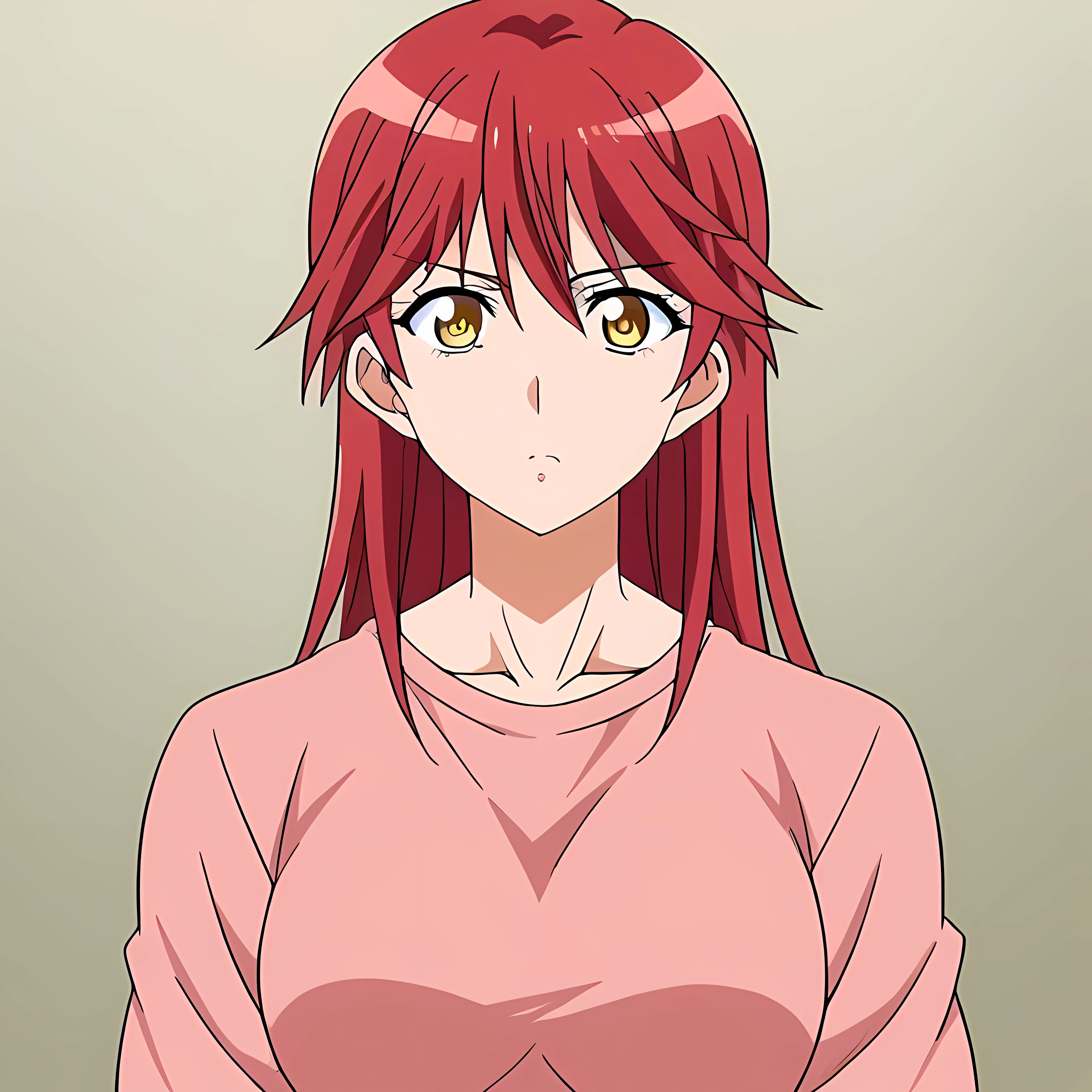  source_anime, long hair, red hair, yellow eyes, adult, showing the weak muscle, mother, protective mother
solo icon 