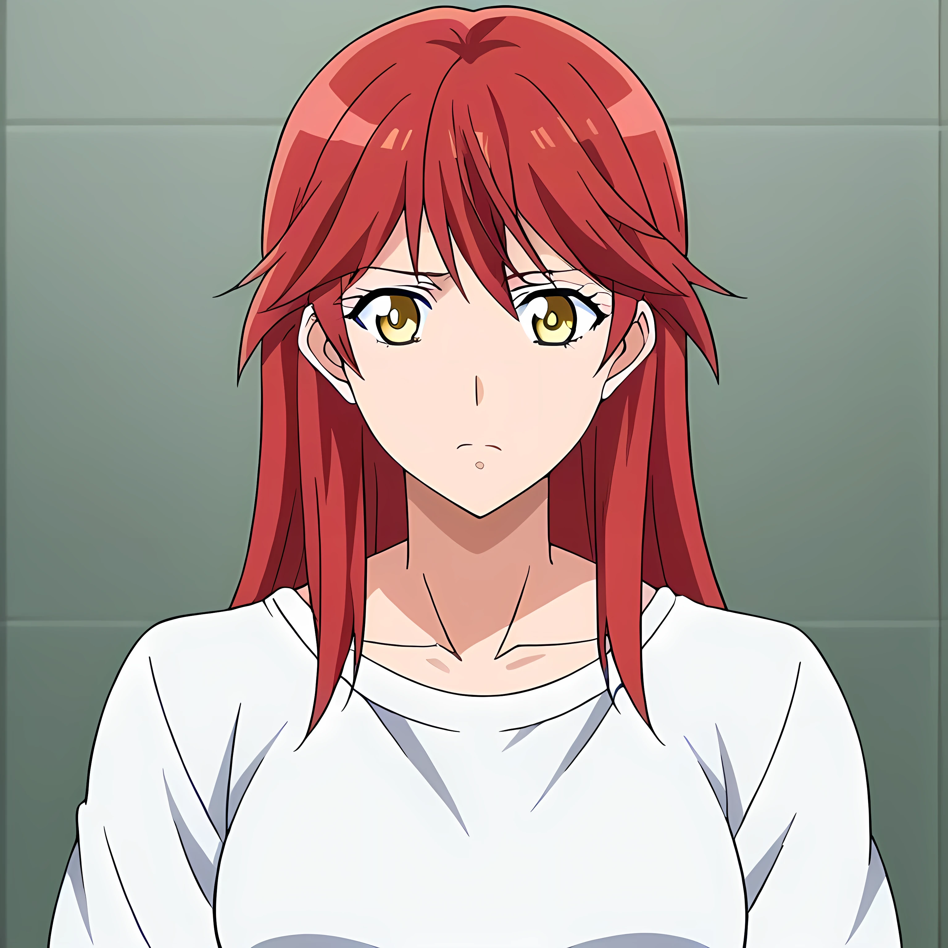  source_anime, long hair, red hair, yellow eyes, adult, showing the weak muscle, mother, protective mother
solo icon 