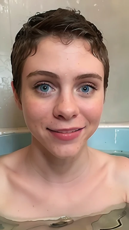((s0ph)), Sophia Lillis desnuda ,cuerpo entero, vista de lado, sonrisa, autofoto, submerged in the bathtub, mojada, gotas de agua recorriendo la cara,pelo corto, pelo mojado, pecas ,pecho pecoso,pecho diminuto,tetas pecosas ,costillas visibles,delgada, flaca, vagina peluda