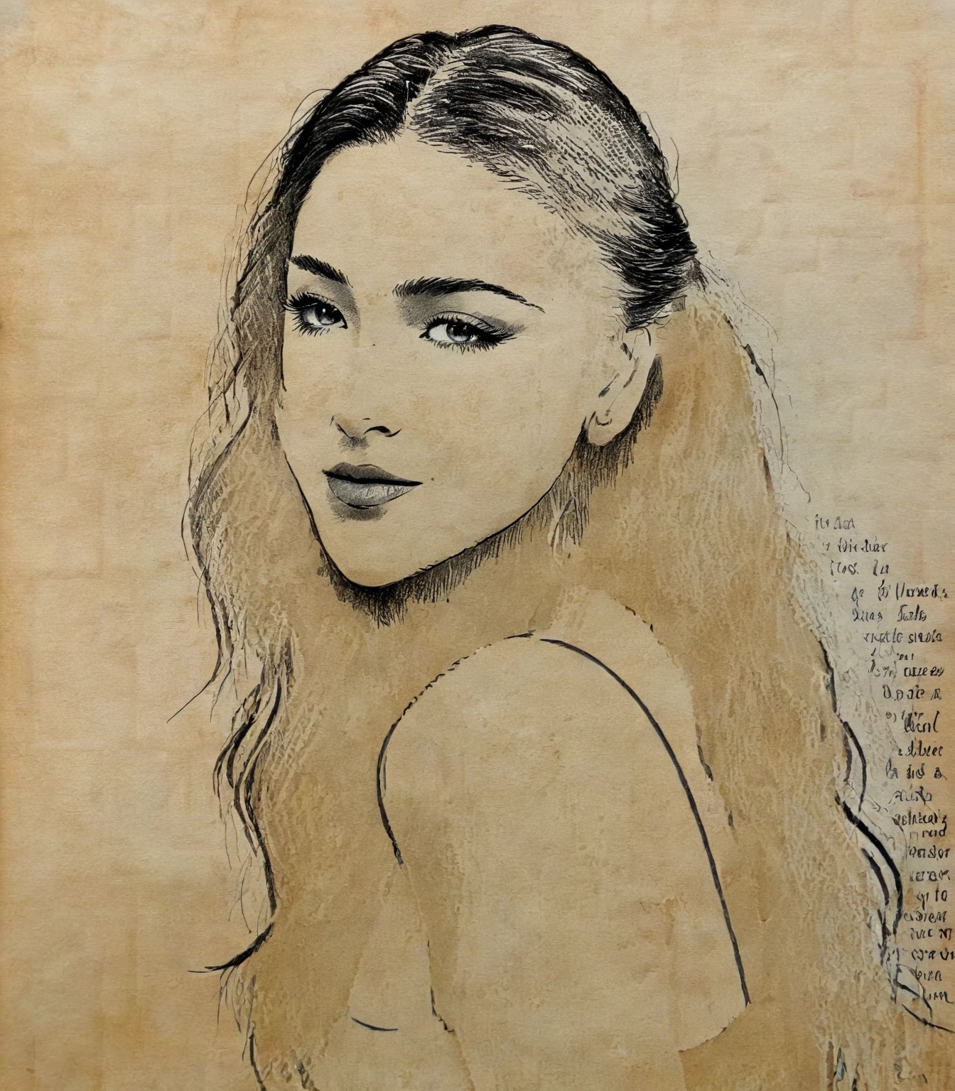 newspaper background,(traditional media,professional sketch,:1.3),
attractive girl, by LOUI JOVER, signature, solo, monochrome, male focus, portrait, profile, closed mouth,
