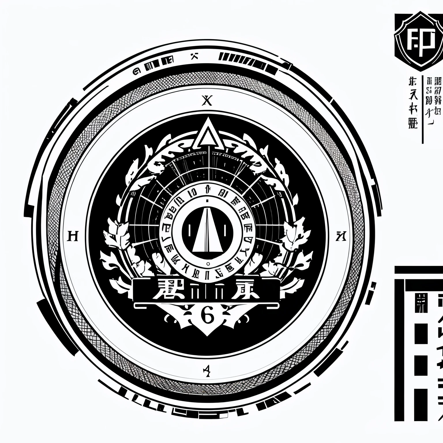 Corporate logo、emblem、simple、letter、Near future、margin、Complex frame、The motif is a telephone receiver、White background only、Monochrome、Placed in the middle、Front view、No humans