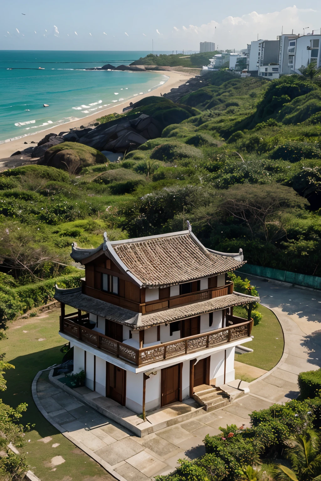 Crie uma casa de veraneio em uma  bela ilha ao norte da china ao estilo Jardim do Edem.
