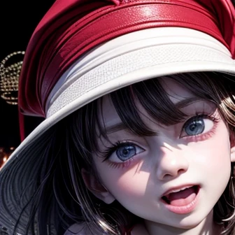 masterpiece of professional og photo, realistic and photorealistic with touch of rawness, (a close-up portrait of a woman wearing thongs on a city street), Dusk violet Sky, intricate lighting effects with light particles, (many colorful lights dazzling bokeh), Traffic lights, a crowd of fashionable street girls in the background, { Chil| Gigantic Cleavage GIZAKA))) Extremely Detailed very KAWAII face variation, perfect anatomy, captivating gaze, elaborate detailed Eyes with (sparkling highlights:1.2), long eyelashes、Glossy RED Lips with beautiful details, Coquettish tongueosy cheeks . (Dynamic joyful expressions), { Ecstasy | :D | screaPerplexed }, Mystic sight . hair and eye color is same color, { Red leather high collar | Red ribbon }, from diagonally angle .