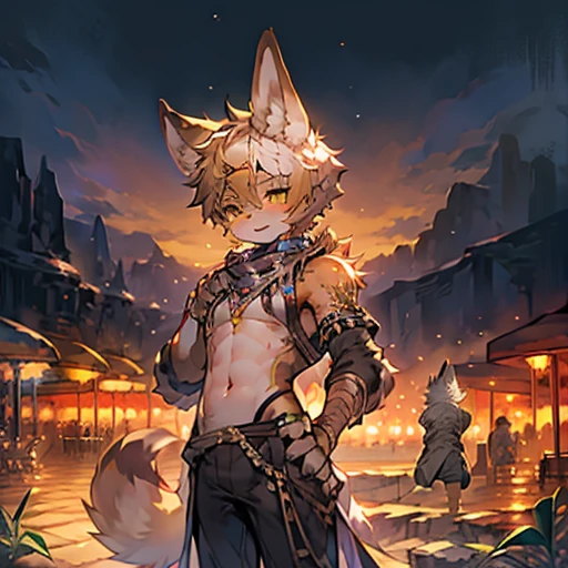 Anubis Boy，Wolf，Standing，desert，Egyptian style，black