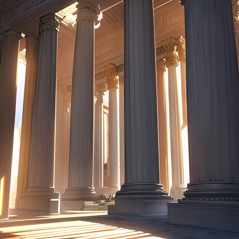 Roman temple, sunlight entering through the pilasters. Interior of a Roman temple.. High definition, ultra HD 4k.