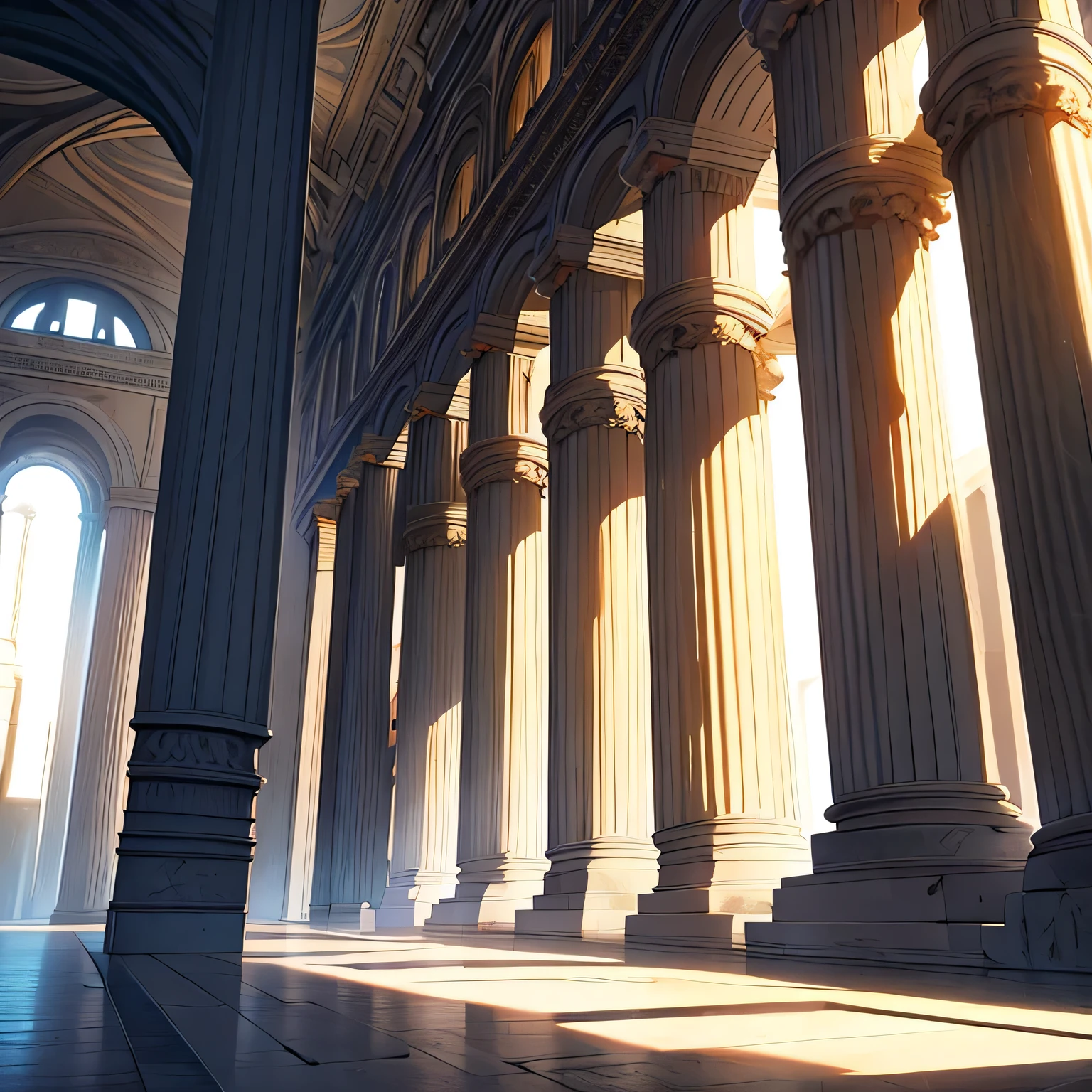 Roman temple, sunlight entering through the pilasters. Interior of a Roman temple.. High definition, ultra HD 4k.