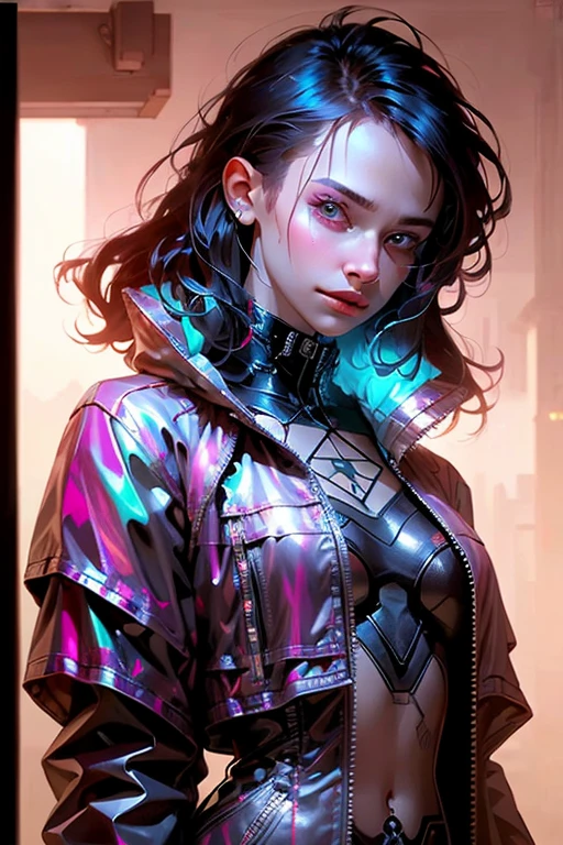 A woman cyberpunk with tattoo and neon lights hair and a black top looks at the camera, Beautiful picture of the character, character portrait, character portrait, 🤤 Charlie Bowater character art, epic portrait illustration, подробный character portrait, neo-artcore and Charlie Bowater, high quality portrait, fantasy concept art portrait, detailed matte fantasy portrait, charlie bowater art style, Detailed beautiful portrait, fantasy art portrait, leishe, laser