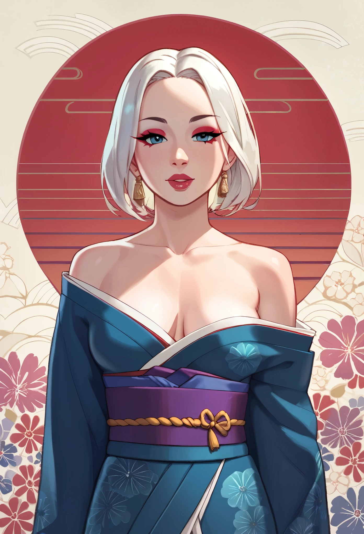 score_9, score_8_up, score_7_up, score_6_up, score_5_up, score_4_up, BREAK 1girl, ((thinbody:1)), intricate, kimono, (eyeliner:1.2), looking at viewer, bob hairstyle, white hair, jewelry, detailed background, breasts (masterpiece, high quality:1),

