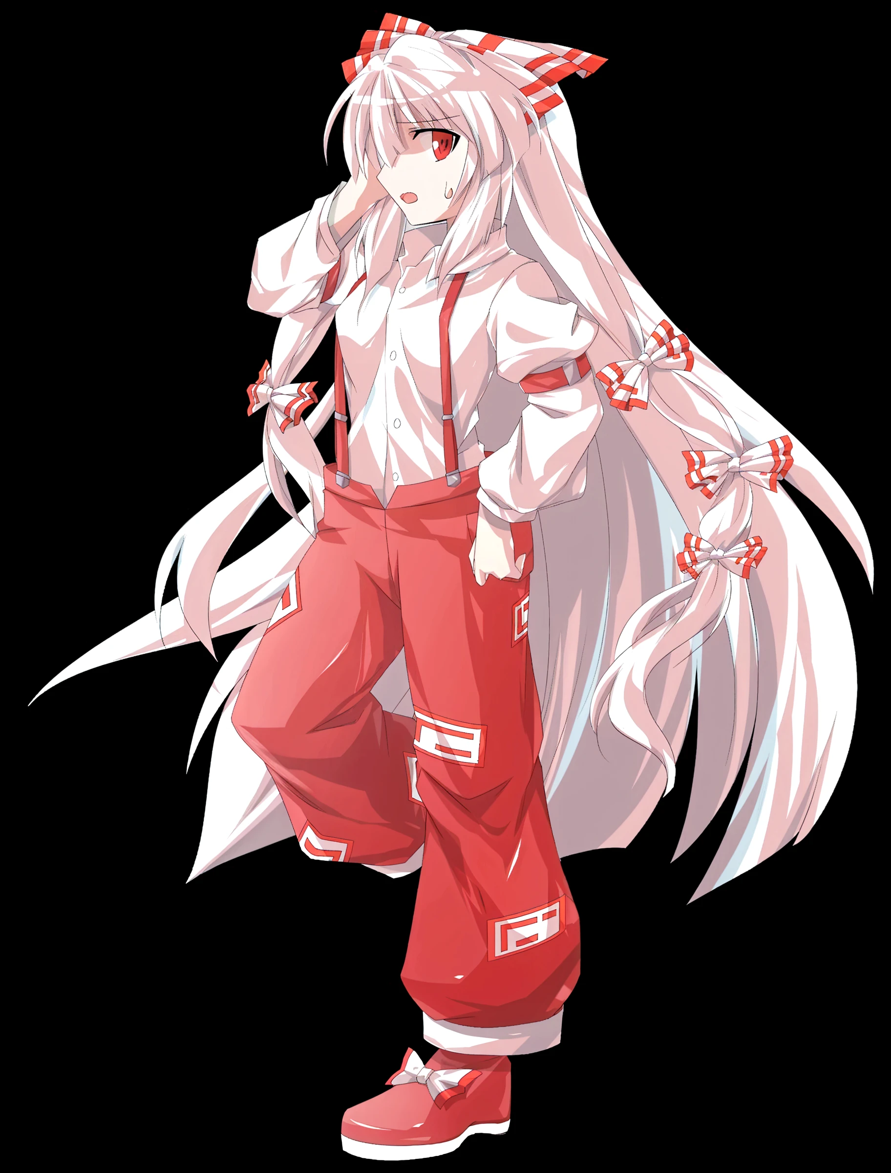 A cartoon image of a woman with long white hair and red pants - SeaArt AI