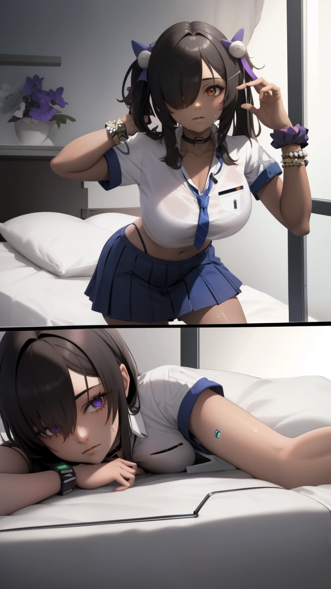 ((sexy girl))nsfw, blushing, flushed face, looking down, (takeda hiromitsu), medium breasts, young, dark blue hair, spread legs, (bobcut), (vaginal), thin dark blue pubic hair, sex, penis, thrusting, (virgin), virgin blood, blood, defloration, modern love hotel room, bouncing breasts, nipples, missionary, fat man, prostitution, money, big girthy penis, nude, (sairenji haruna:1.3), to love ru, condom on penis, dark room, tears, enduring, lube, pussy juice, short hair, squinting, half-closed eyes, open mouth, crying, pain,