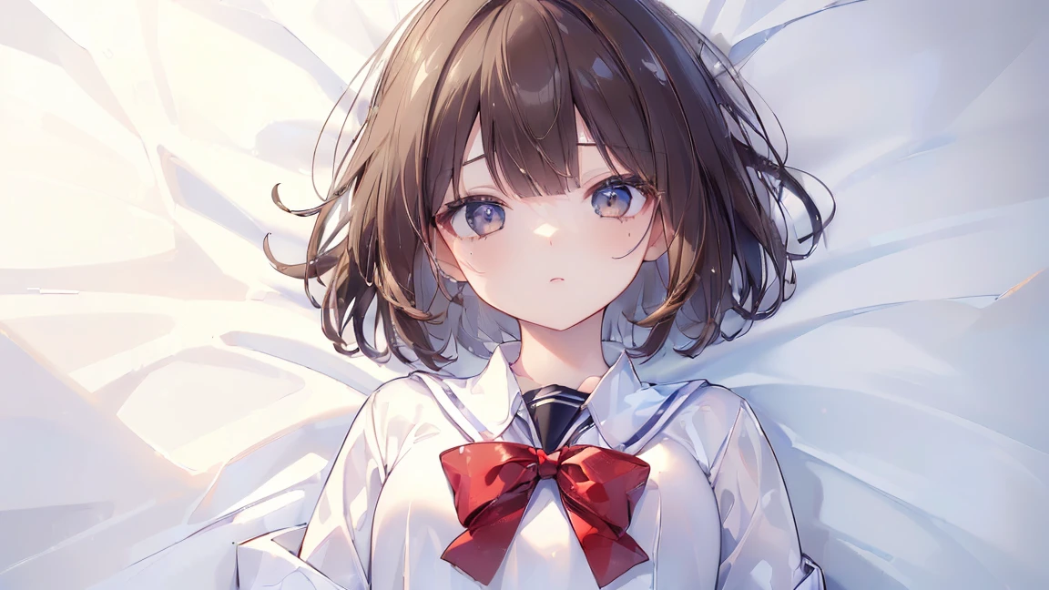 (((highest quality, 8k, masterpiece: 1.3)), Sharp focus, Slim abdomen, (White shirt), (street: 1.2), Highly detailed face and skin texture, Fine grain, double eyelid, Japanese , Brown Hair, Sleepy face, (In high school), (High School Uniform)